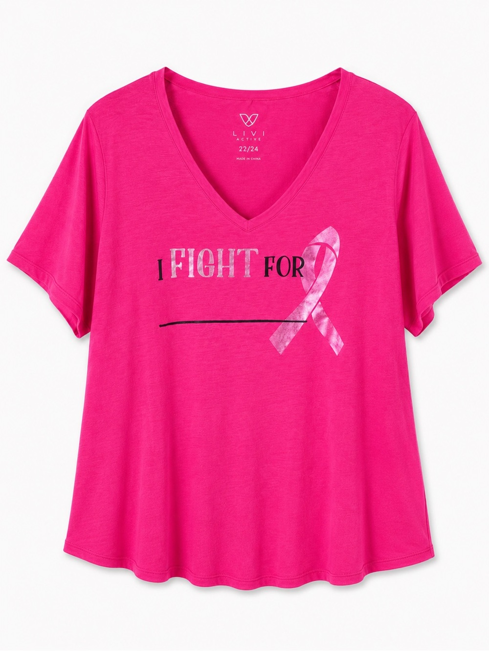 Livi Active Hot Pink V-Neck 'I Fight For' Ribbon Tee